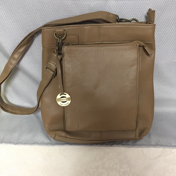 Travelon Handbags - Travelon Tan Leather Crossbody Bag